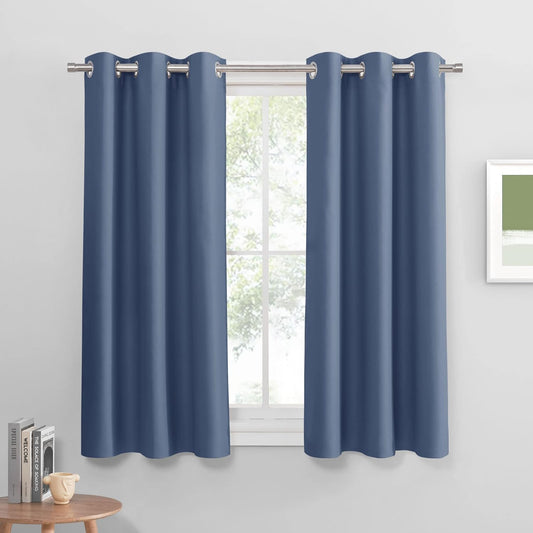 PONY DANCE Stone Blue Small Curtains for Bathroom Windows, Room Darkening Privcay Farmhouse Window Treatment for Cafe Closet Basement,Curtains for Kitchen, W 42 x L 40, Set of 2