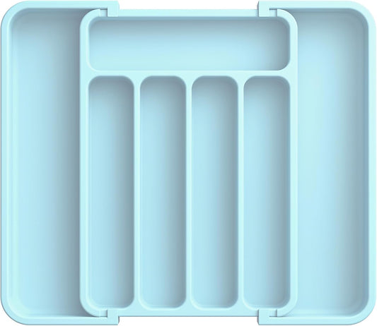 Aujen Silverware Organizer - Expandable Kitchen Drawer Organizer, Adjustable Utensil Organizer, Cutlery Tray for Forks, Knives, Multipurpose Kitchen Organizers and Storage Solution, Blue, Medium