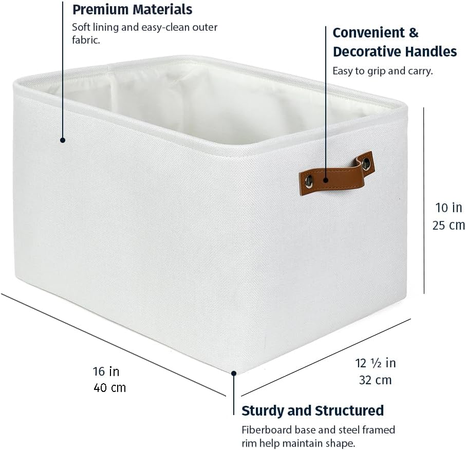 OrganiHaus Extra Large Fabric Storage Bins for Shelves 16x13in, Closet Storage Baskets for Shelf Organizing, Canvas Rectangle Bins for Organization, Linnen Baskets for Organizing - Off-White