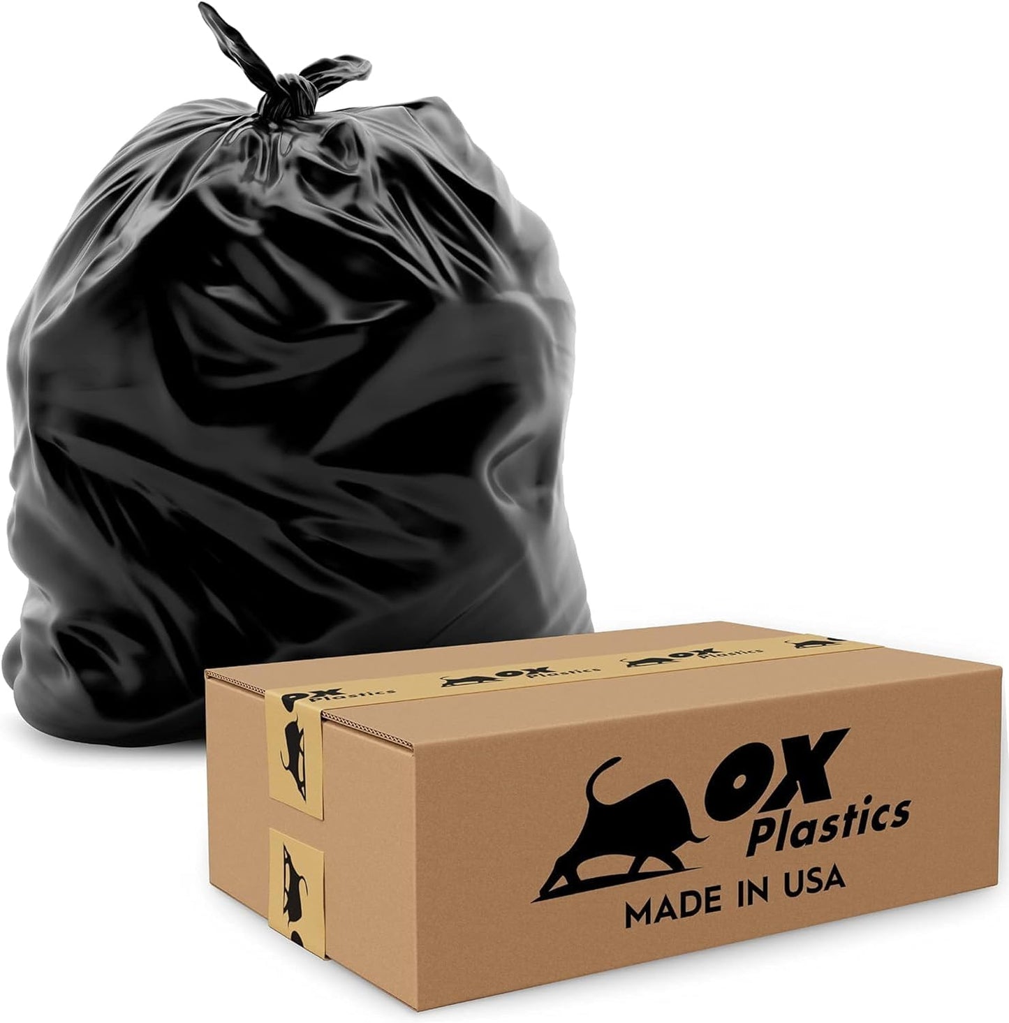 OX Plastics Black Trash Bags - Heavy Duty Garbage Bags, Extra Thick Unscented Large Trash Can Liners for Home, Outdoor, and Commercial Use - 39 Gallon, 100 Count