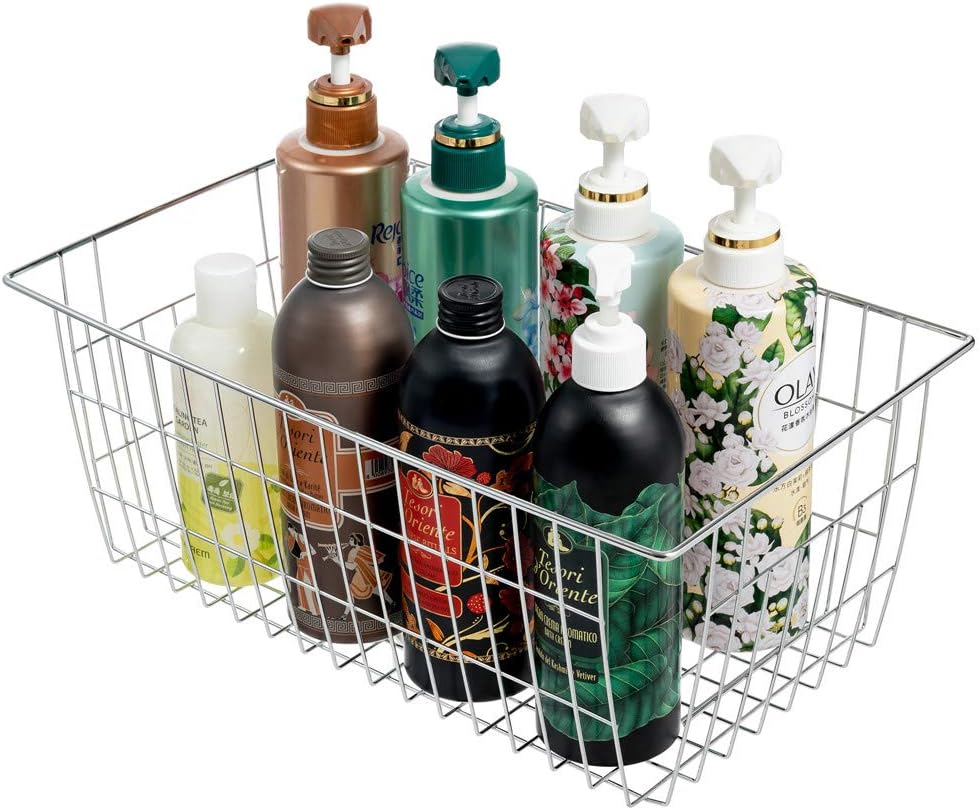 SANNO Freezer Baskets Wire Storage Baskets Closet Organization Baskets Bin Farmhouse Storage Bins Large Organizer Bins for Home, Office, Bathroom, Pantry -Set of 3, Chrome, 15.7"