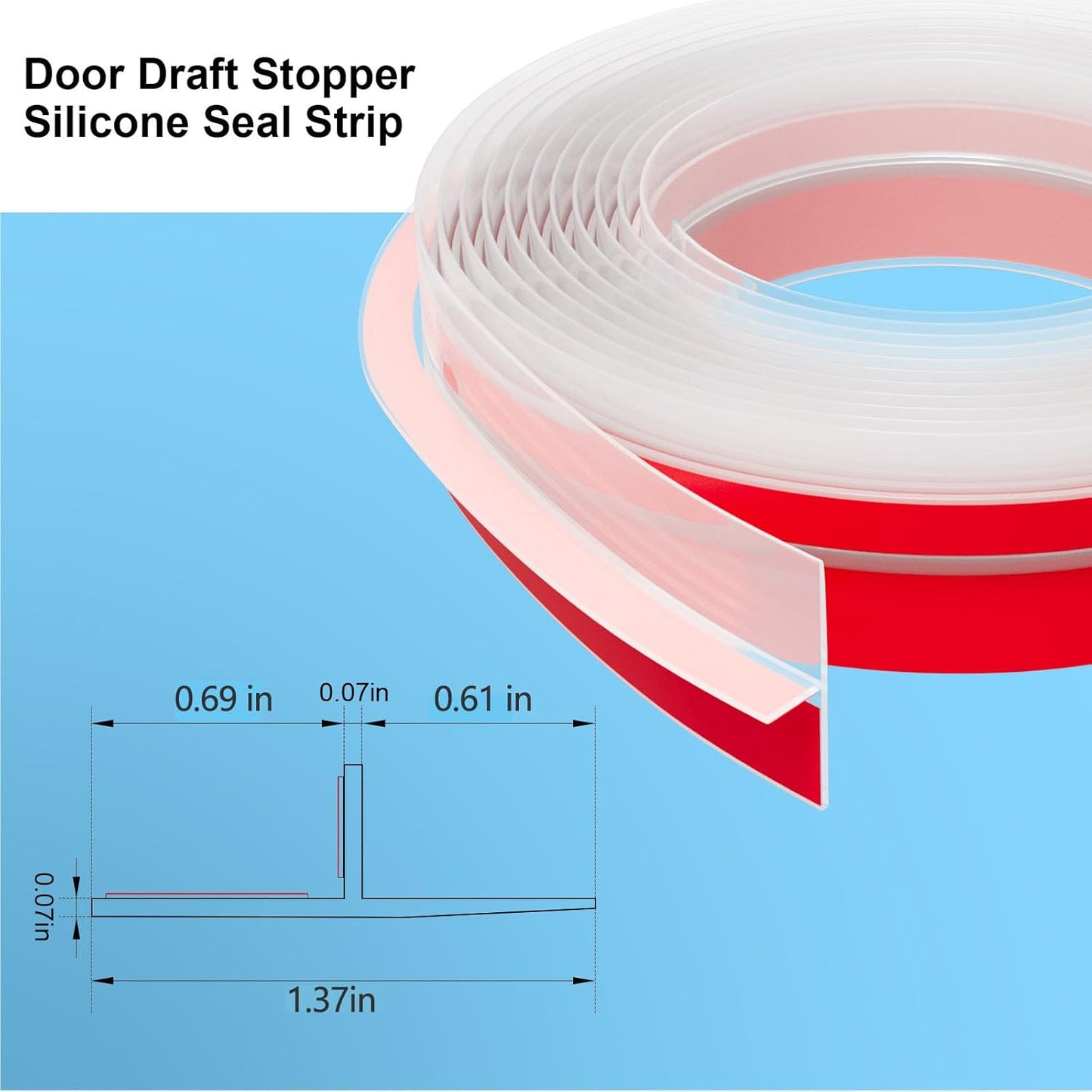 T-Shaped Door Draft Stopper, 1.37 in x 10 Ft Silicone Seal Strip for Windows Gaps, Weather Stripping Seal Strip Shower Sweep, Clear