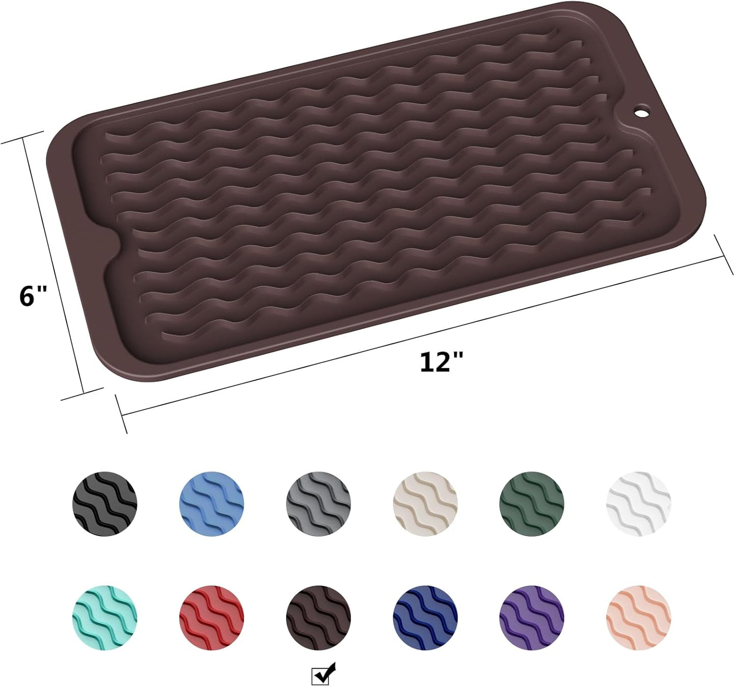 ZLR Silicone Dish Drying Mat for Kitchen Counter, Eco-Friendly Fast Dry Dish Mat, Easy Clean Multi Usage Drying Matt, Heat Resistant Trivet, 6" x 12" Extra Small, Coffee