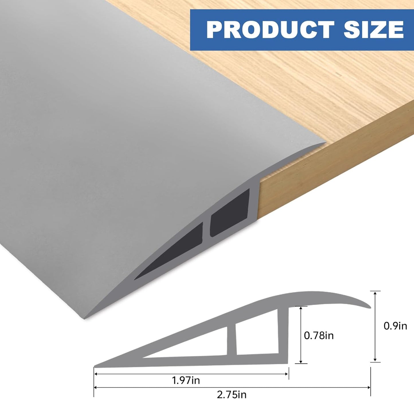 Vinyl Door Threshold Flooring Transition Strip Self Adhesive Carpet Edging Strip for Laminate Doorway Edge Threshold from 3/5" to 4/5" (Gray, 6.6 Ft)