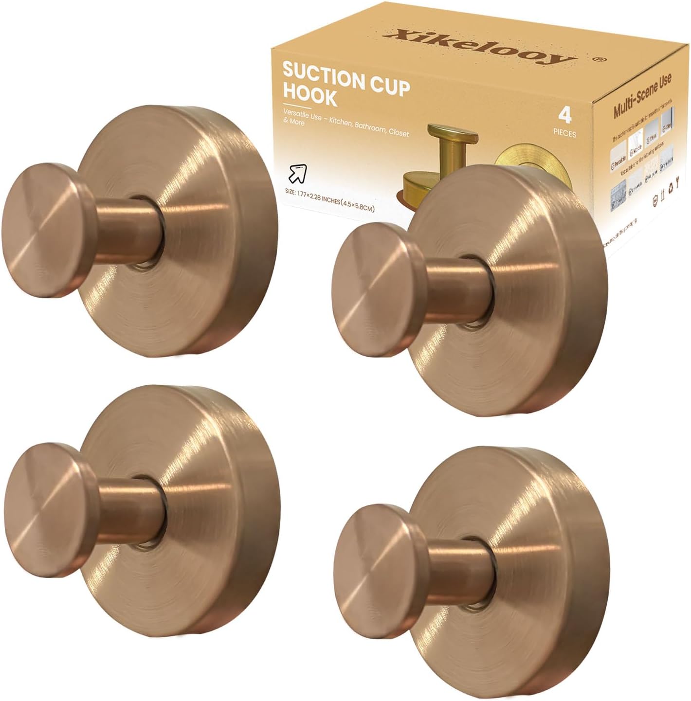 4pcs Suction Cup Hooks for Shower,Shower Towel Suction Hooks,No Drill Towel Hooks for Bathroom Wall,Kitchen,Glass,Mirror,Tile to Hang Towels,Robes,Loofah (Rose Gold)