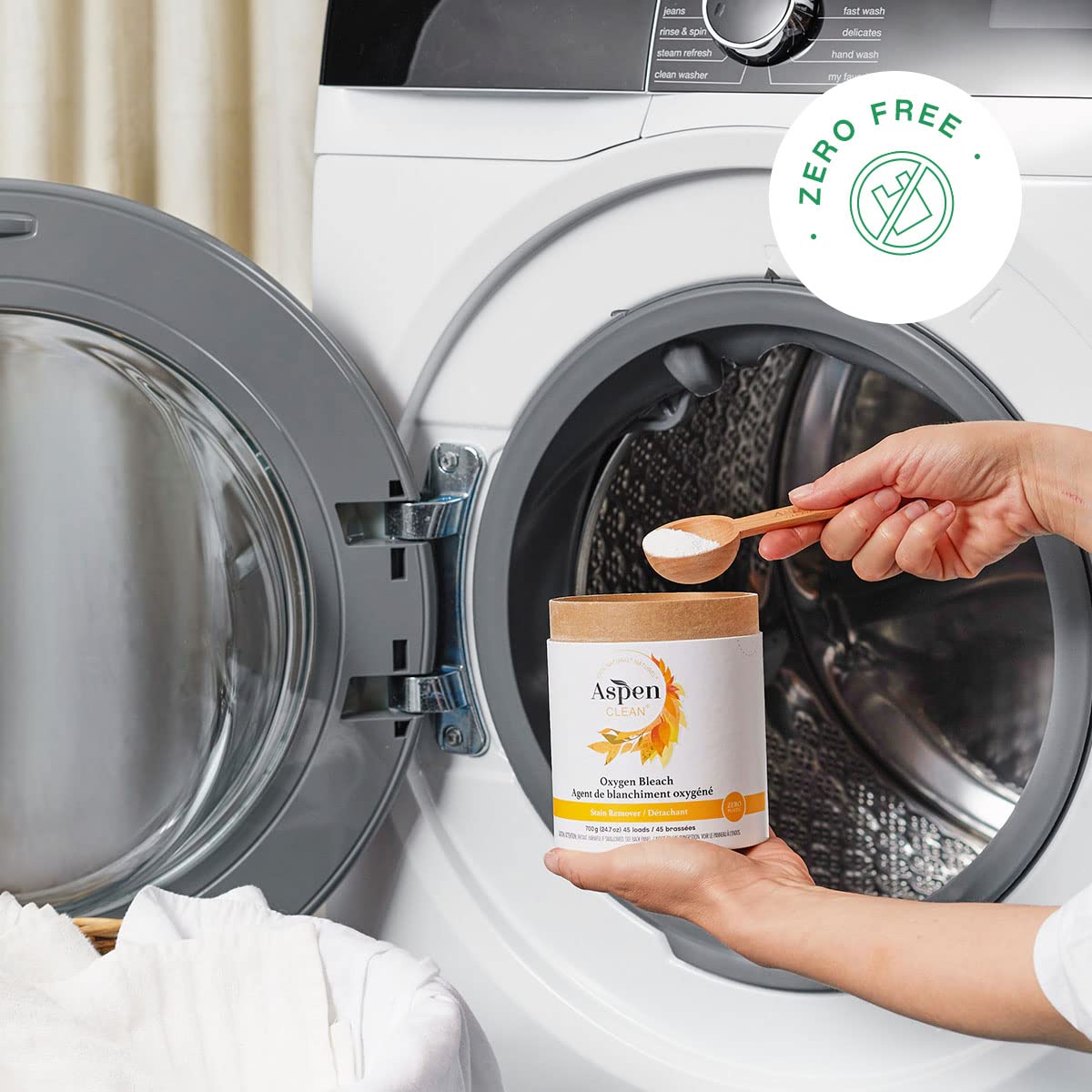 AspenClean Oxygen Whitener & Color Safe Stain Remover | Unscented | Hypoallergenic Bleach Alternative | EWG Verified | Non-Toxic | 45 Loads