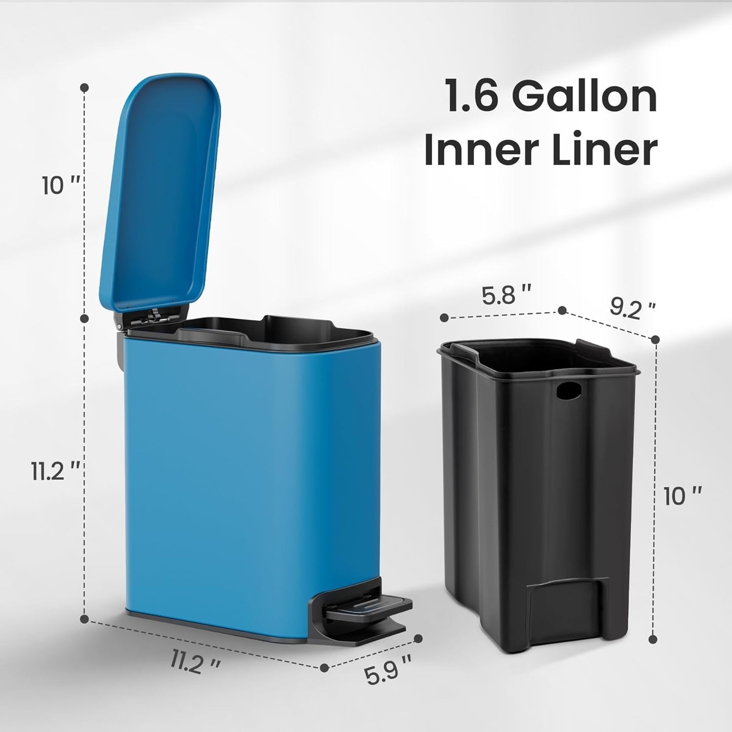 Cesun Small Bathroom Trash Can with Lid Soft Close, Step Pedal, 6 Liter / 1.6 Gallon Stainless Steel Garbage Can with Removable Inner Bucket, Anti-Fingerprint Finish (Blue)