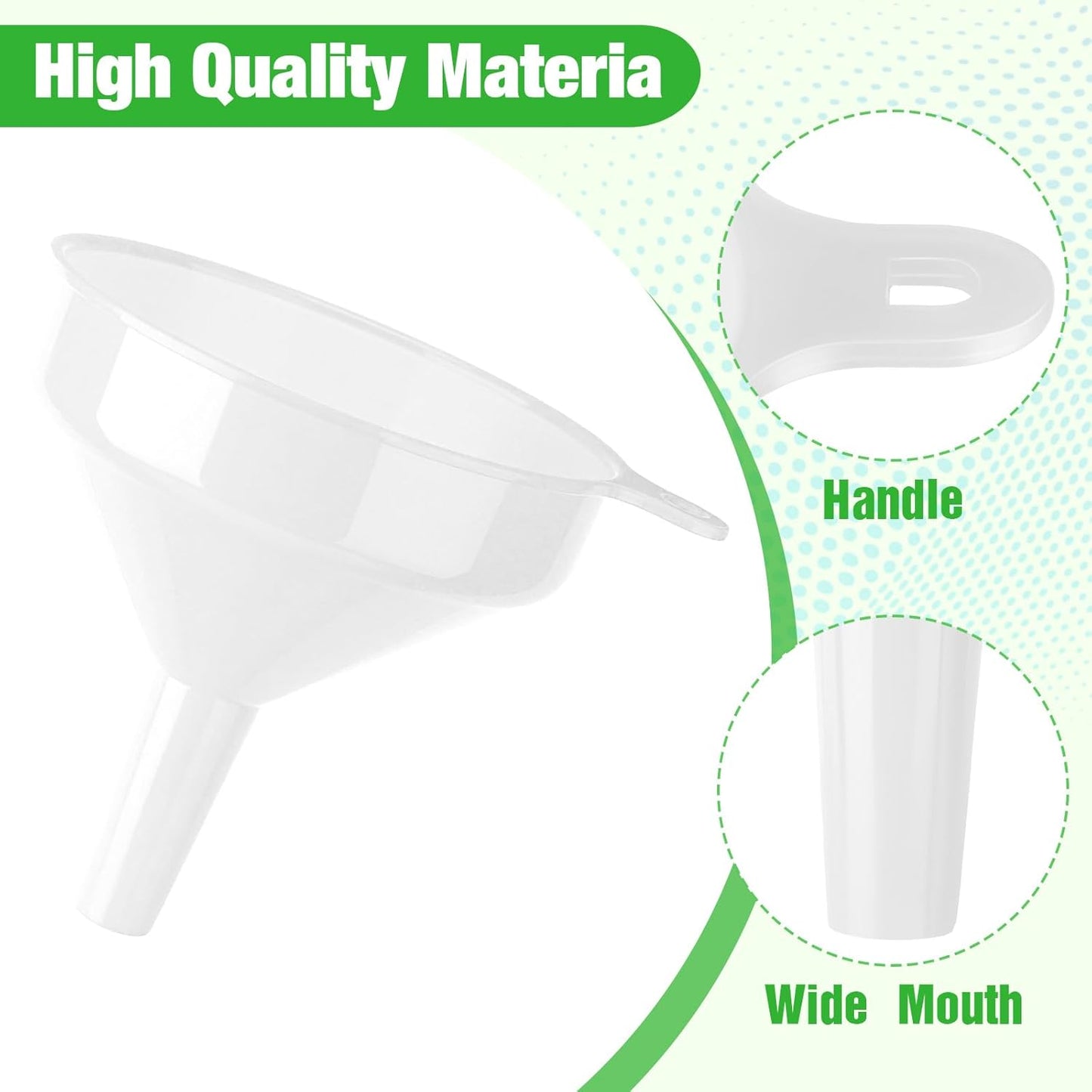 Honeydak 18 Pieces Multi-Purpose Plastic Funnels 4.7 Inch Wide Mouth Funnels for Filling Bottles, Jars, Containers Lab Use Oil Funnel for Gas, Car Oil, Lubricants and Fluids (White)