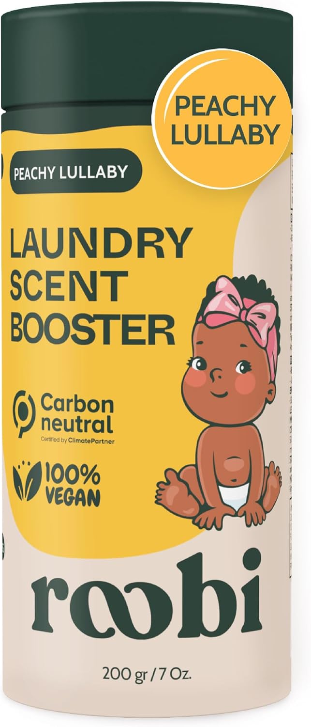 Roobi Baby Laundry Scent Booster. Peachy Lullaby Fragrance Beads. Specially Formulated for Baby's Sensitive Skin. Up to 20 Washing Cycles. Carbon Neutral, 100% Vegan.