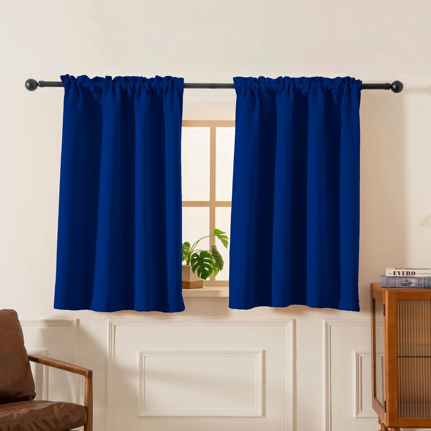 Pickluc Blackout Curtains 45 Inches Long 2 Panels, Room Darkening Tiers with Rod Pocket, Short Black Out Curtain for Small Window, 42" Wide and 45" Length, Set of Two, Navy Blue.