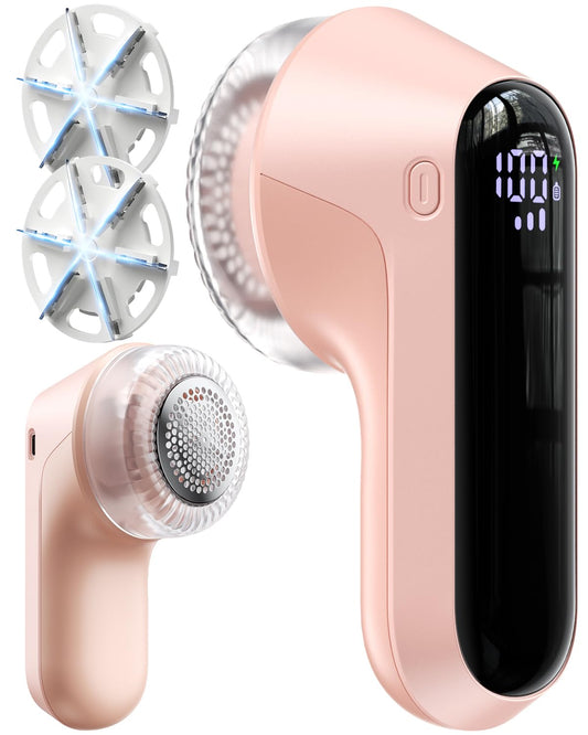 Fabric Shaver, Rechargeable Lint Shaver with Digital Display, Electric Portable Sweater Shaver with 6-Leaf Blades and Safety Lock, 3-Speeds Lint Remover to Remove Pilling for Clothes, Couch (Pink)