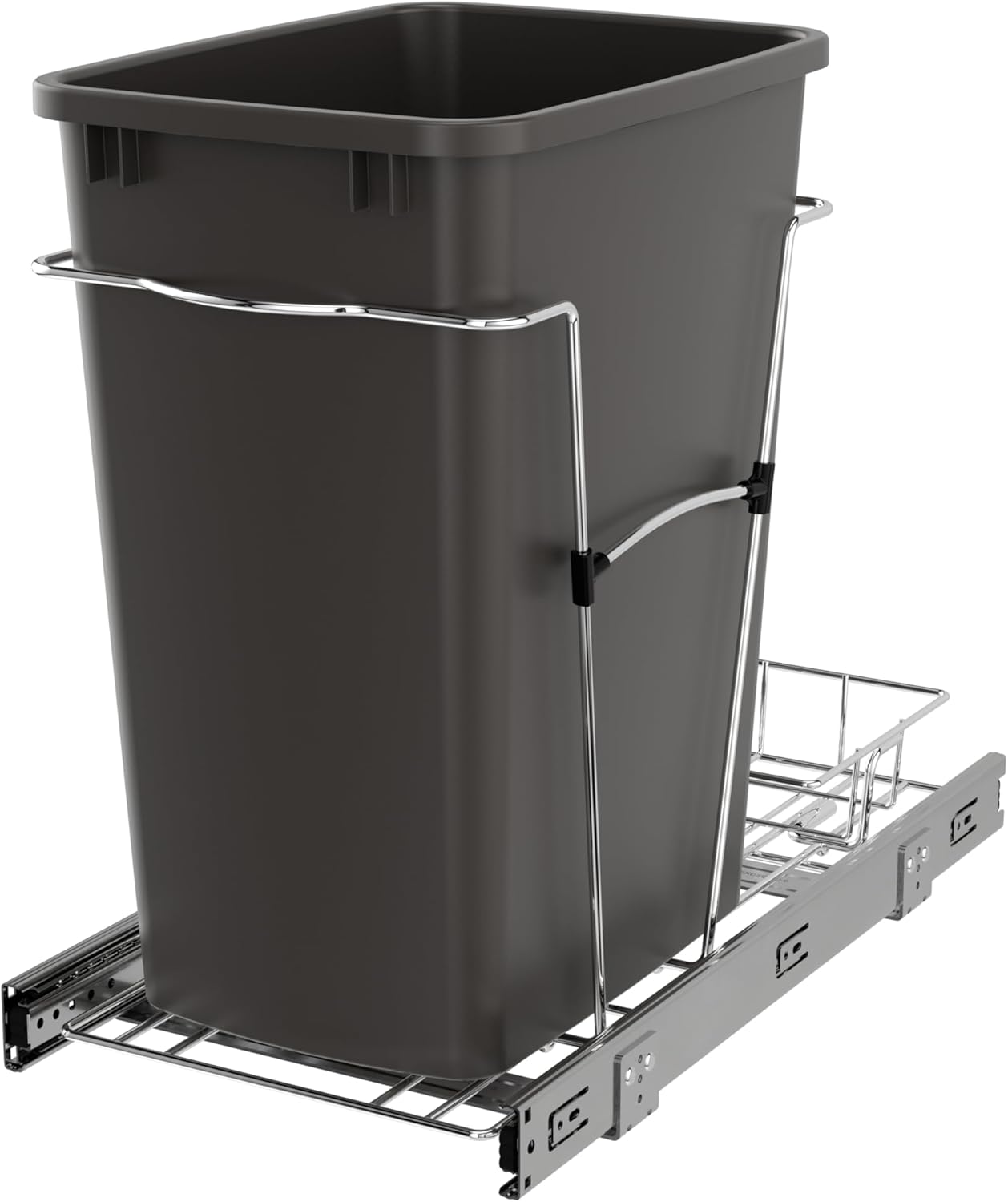Rev-A-Shelf Pullout Trash Can for Kitchen Cabinets 35 Qt Garbage Waste Recycling Bin with Full Extension Slides, Orion Gray, RV-12KD-13C-S
