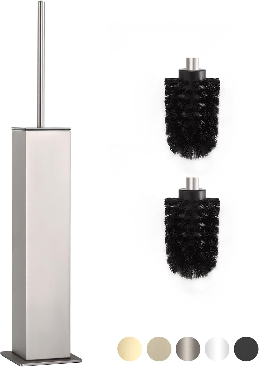 BVL Toilet Brush and Holder Set Brushed Nickel Stainless Steel 304 Square Freestanding Toilet Brush for Bathroom