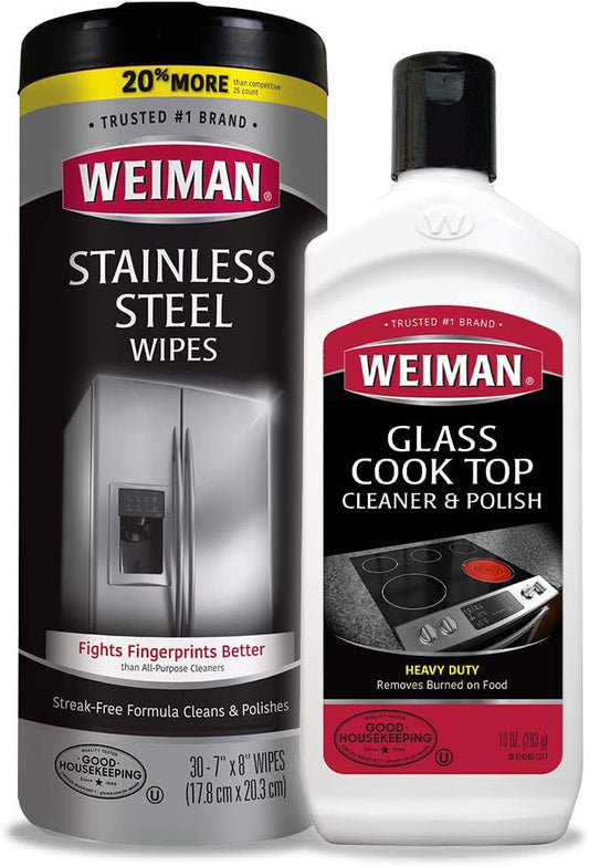 Weiman Heavy Duty Cooktop Polish & Stainless Steel Wipes - Powerful Appliance Kitchen Cleaning Kit - Packaging May Vary