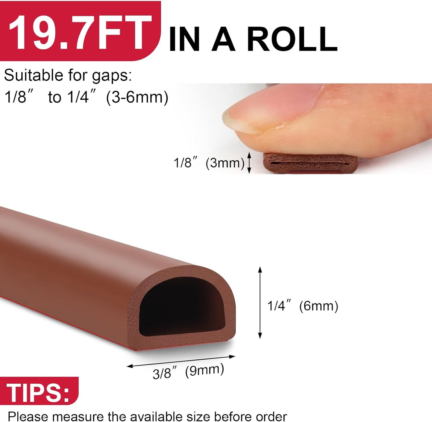 Silicone D Shape Weather Stripping 19.7 Feet Self Adhesive Seal Strip for Doors and Windows