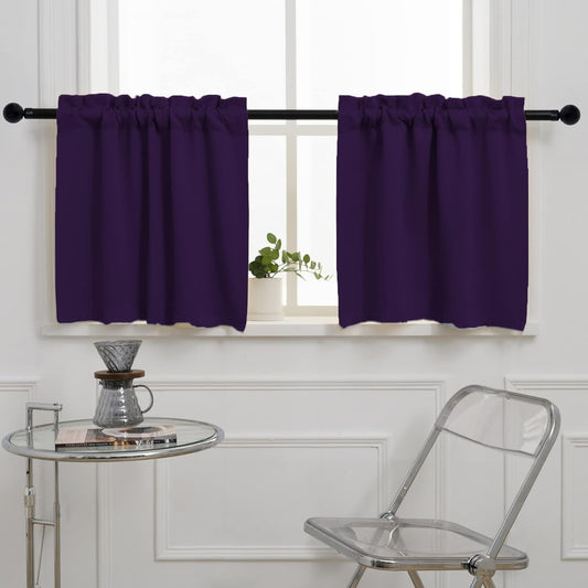 Pickluc Rod Pocket Tier Curtain - Half Blackout Curtain for Kitchen, Bathroom, Cabinet, Basement, 42 Inches Wide and 24 Inches Long, Purple, 2 Panels
