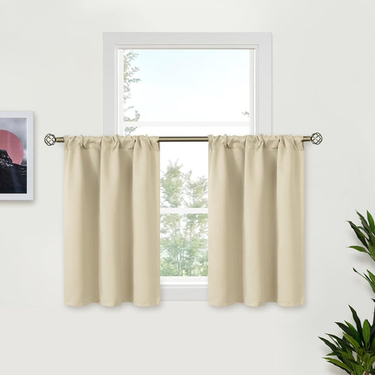 BGment Beige Curtains Kitchen Window Over Sink 36 Inches Length - Short Drapes with Rod Pocket Thermal Insulated Privacy for Cafe Bathroom Small Window, 2 Panels