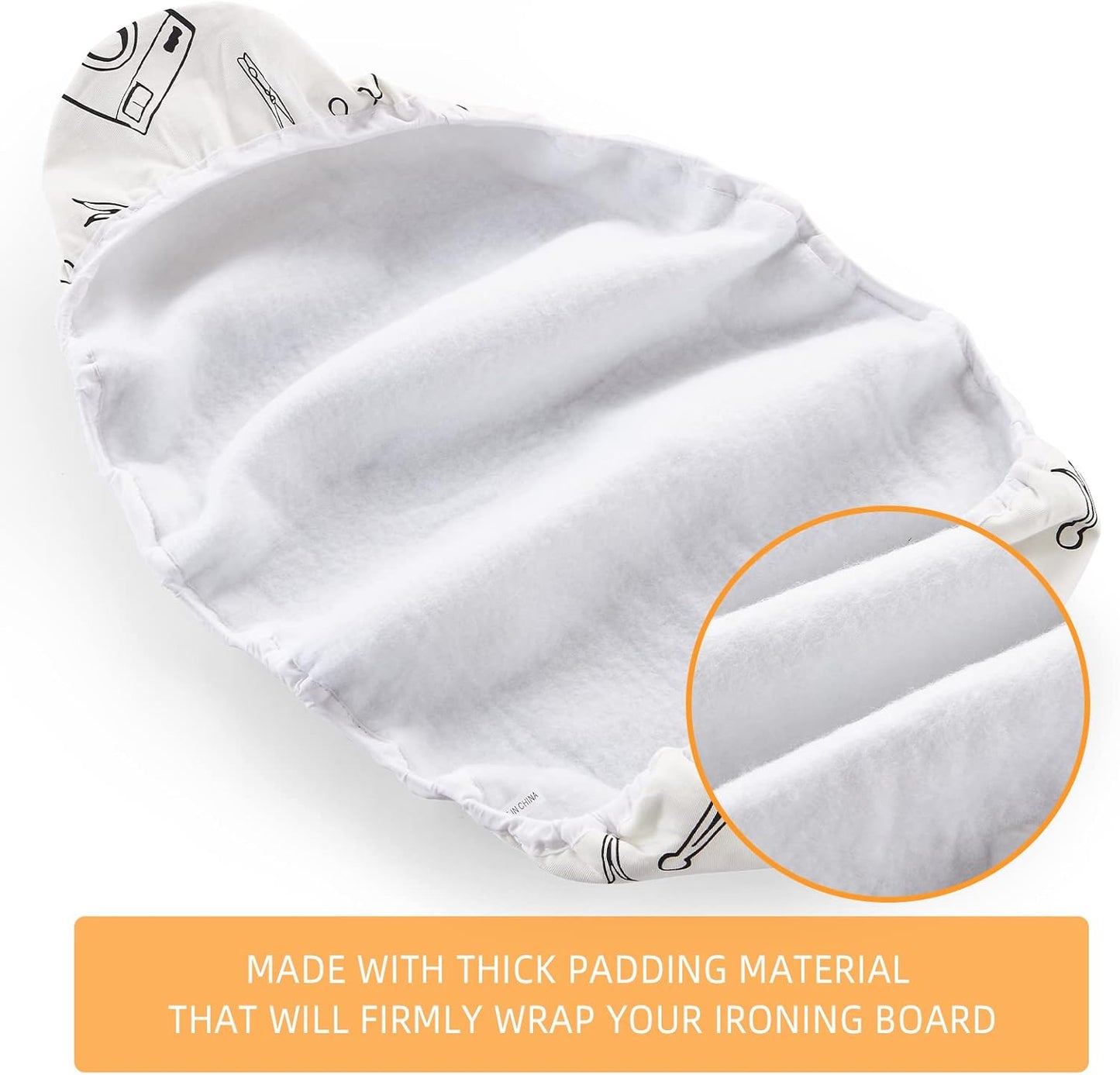 Over The Door Ironing Board Cover 13 x 37 inch, Small Iron Board Cover w Heat Reflective 3 Layers Thick Padding with Hook and Loop Fasteners (White)