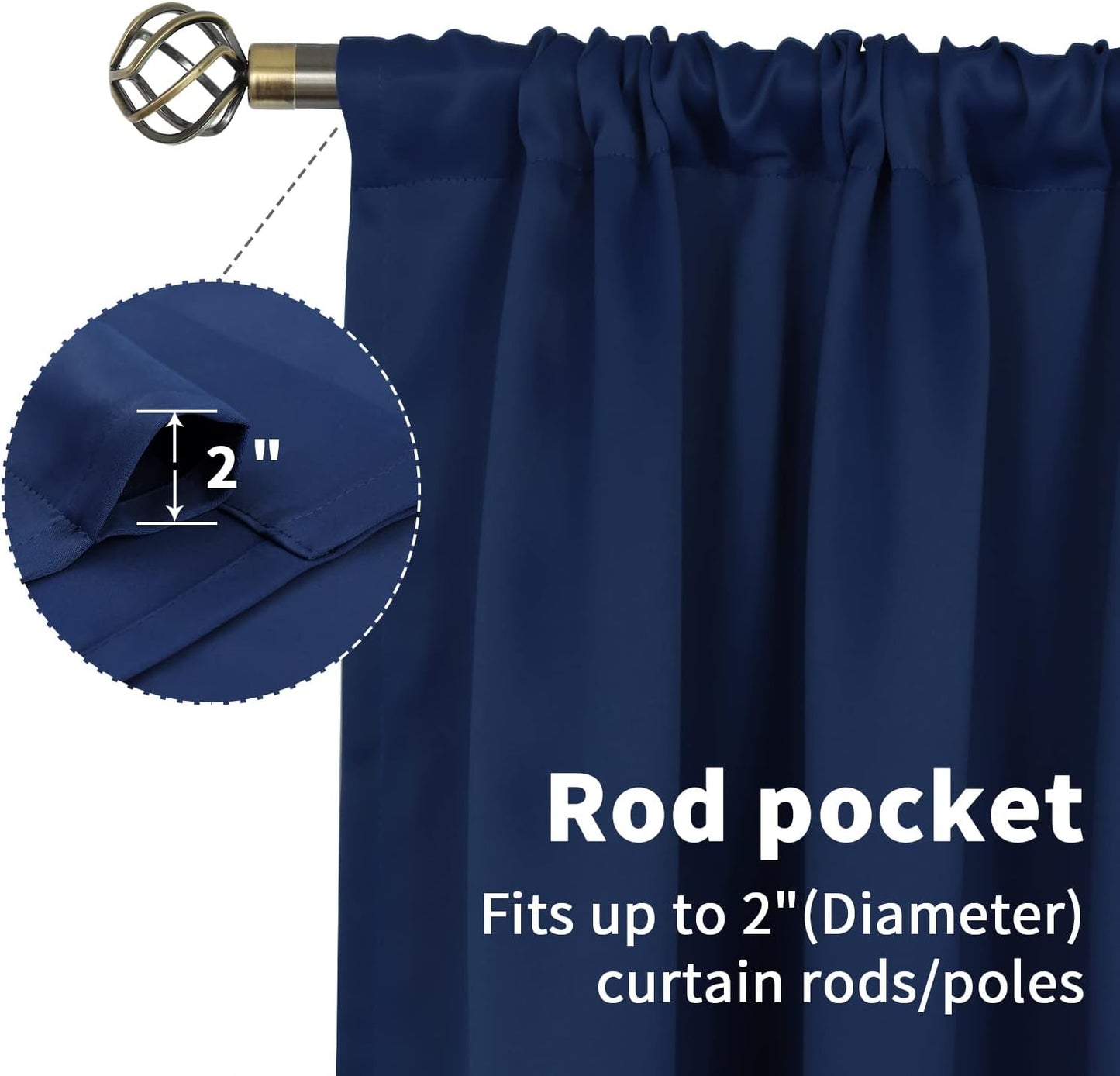BGment Rod Pocket Blackout Curtains 84 Inches Long for Bedroom - Thermal Insulated Room Darkening Drapes with Rod Pocket Privacy for Living Room, 52 x 84 Inch, 2 Panels, Navy Blue