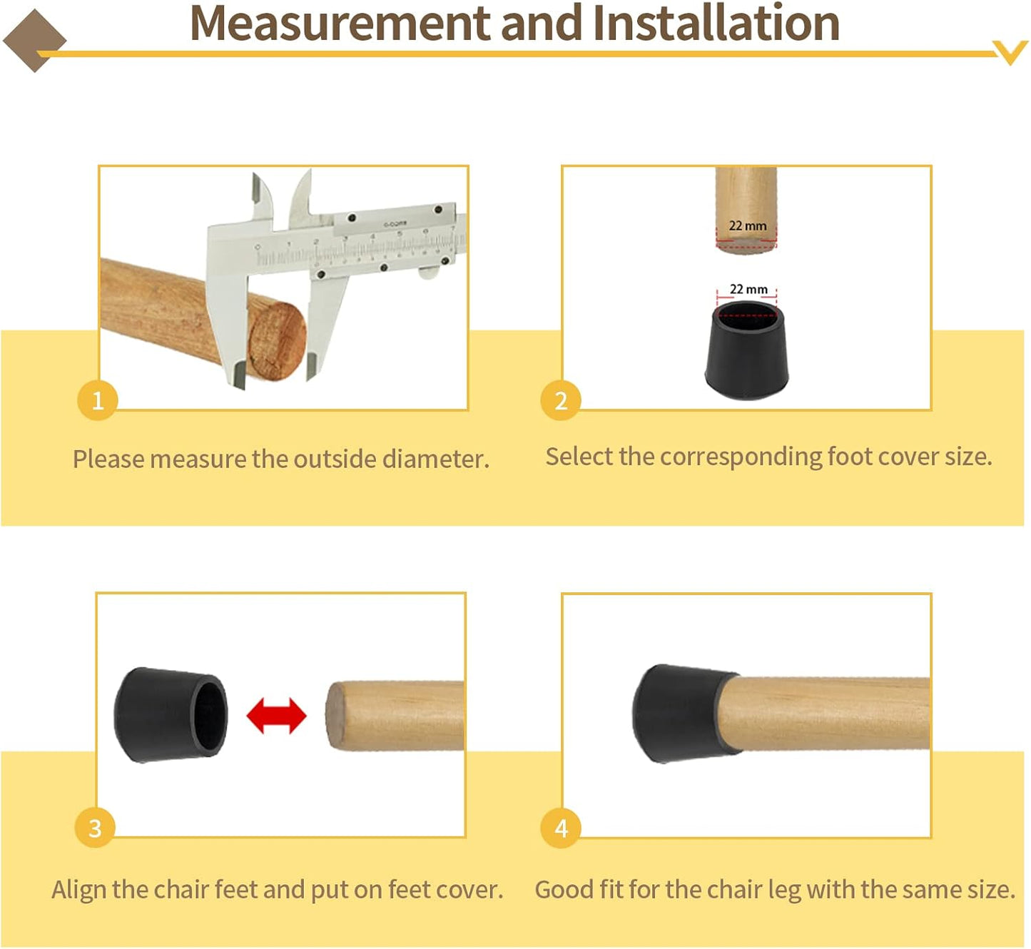 Flyshop Furniture Table Covers Non-Slip Durable Rubber Leg Tips Chair Leg Caps Floor Protectors Round Black 4PCS Size 12 mm, 1/2"