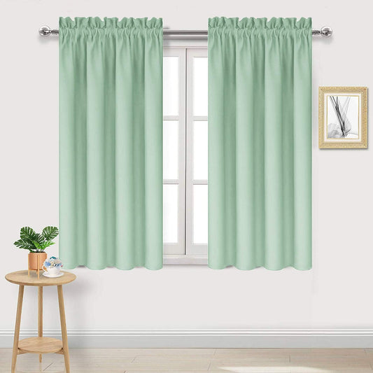 DWCN Blackout Curtains Room Darkening Thermal Insulated Bedroom Curtains Window Curtain Panels, 42 x 45 inches Long, Set of 2 Light Green Rod Pocket Drapes