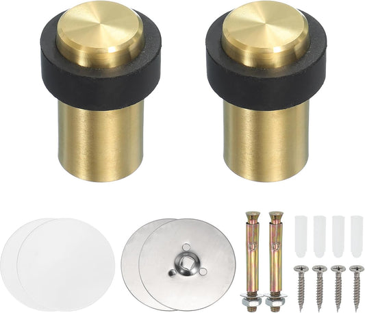 PATIKIL 2Set Round Door Stoppers, 60mm Stainless Steel Door Stop Doorstop Wedge Metal Cylinder Self Adhesive with Screw for Bottom of Door Floor Inside, Gray