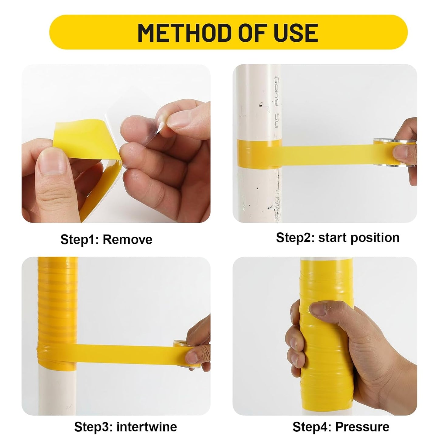 Self Fusing Silicone Tape 4 Rolls 1 in x 10' Yellow Waterproof Rescue Tape Rubber Leak Silicone Self-amalgamating Tape for Plumbing, Sealing Pipes, Hose Repair, Outdoor Coax and Tool Fixation