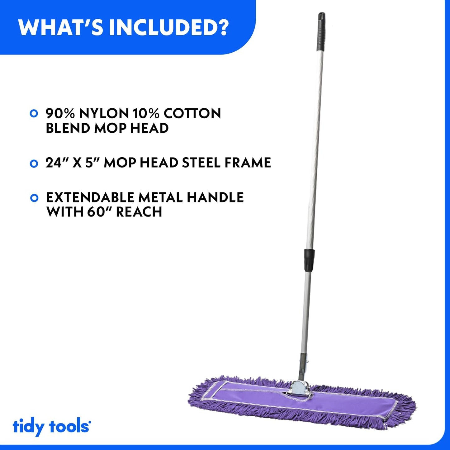 24 Inch Purple Commercial Dust Mop & Floor Sweeper with Extendable Handle – Mop for Hardwood, Tile, and Concrete Floor Cleaning