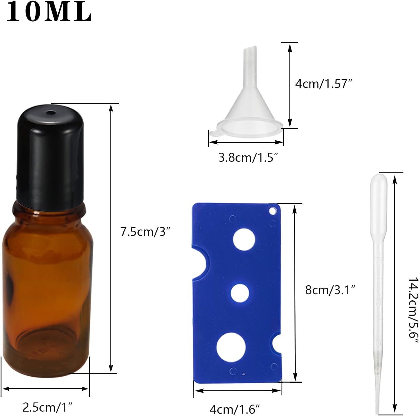 10ML Roller Bottles for Essential Oil, 4 Pack Empty Amber Glass Roller Bottle for Perfume Oil, Roll on Bottles with Stainless Steel Roller Balls, Opener, Funnel and Dropper