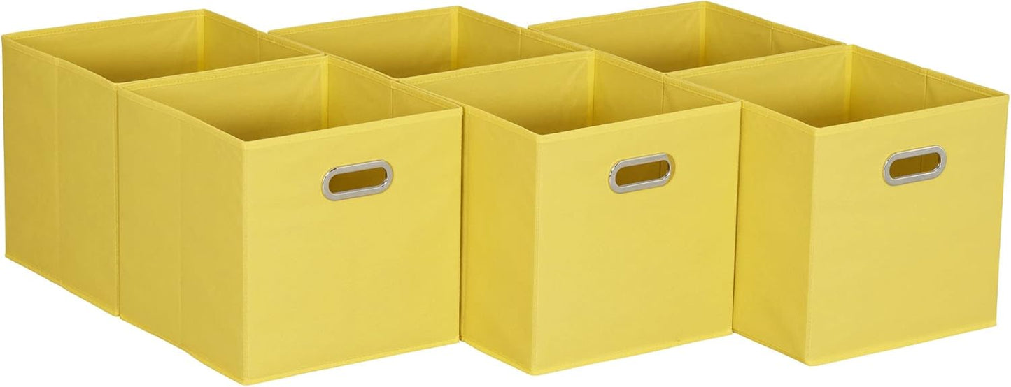 Household Essentials Yellow]Fabric Storage Bins with Handle, Bright (Pack of 6)