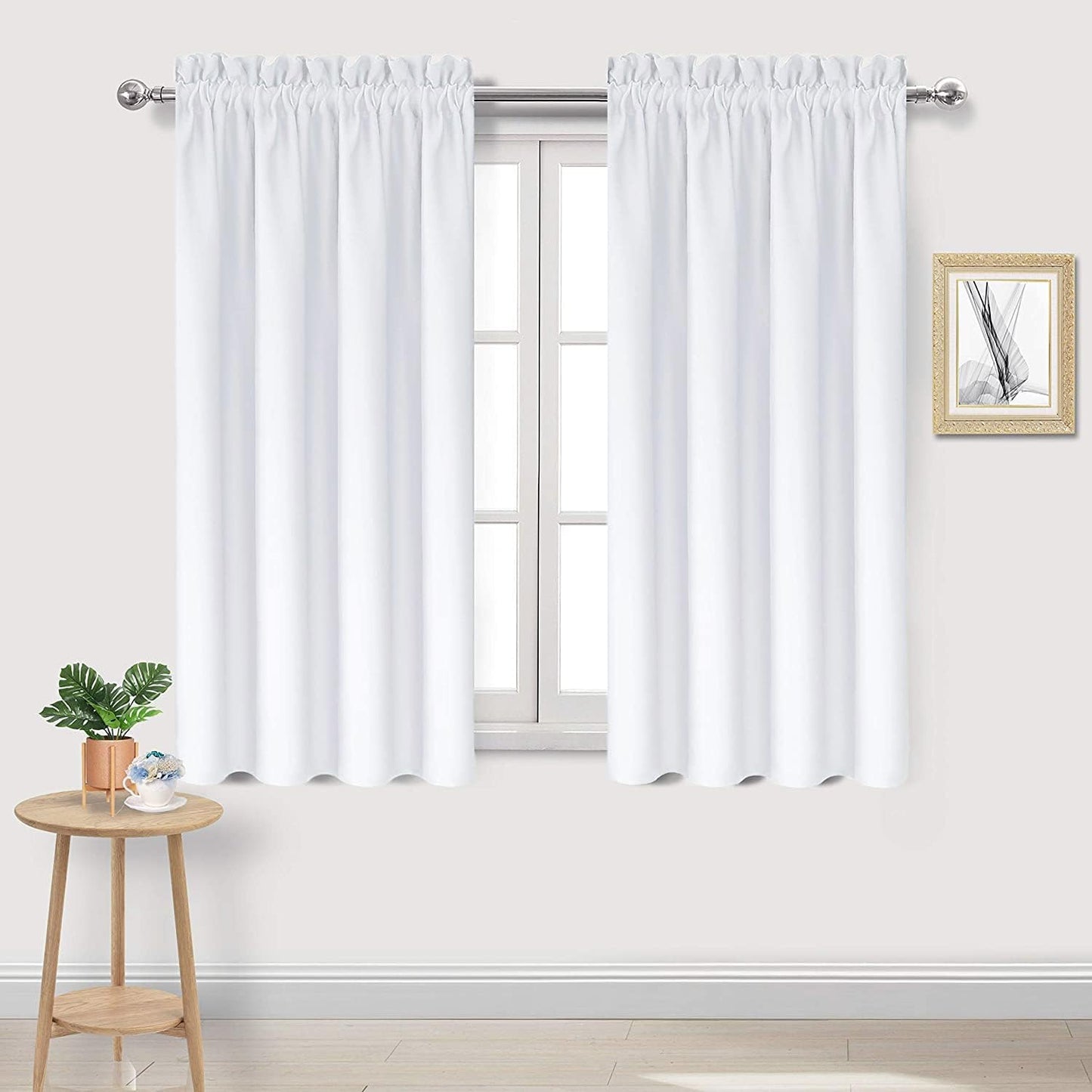 DWCN White Curtains for Living Room Thermal Insulated, 50% Light Blocking Curtains for Bedroom, Dining Room Window, W 42x L 45 Inch, Set of 2 Rod Pocket Curtain Panels