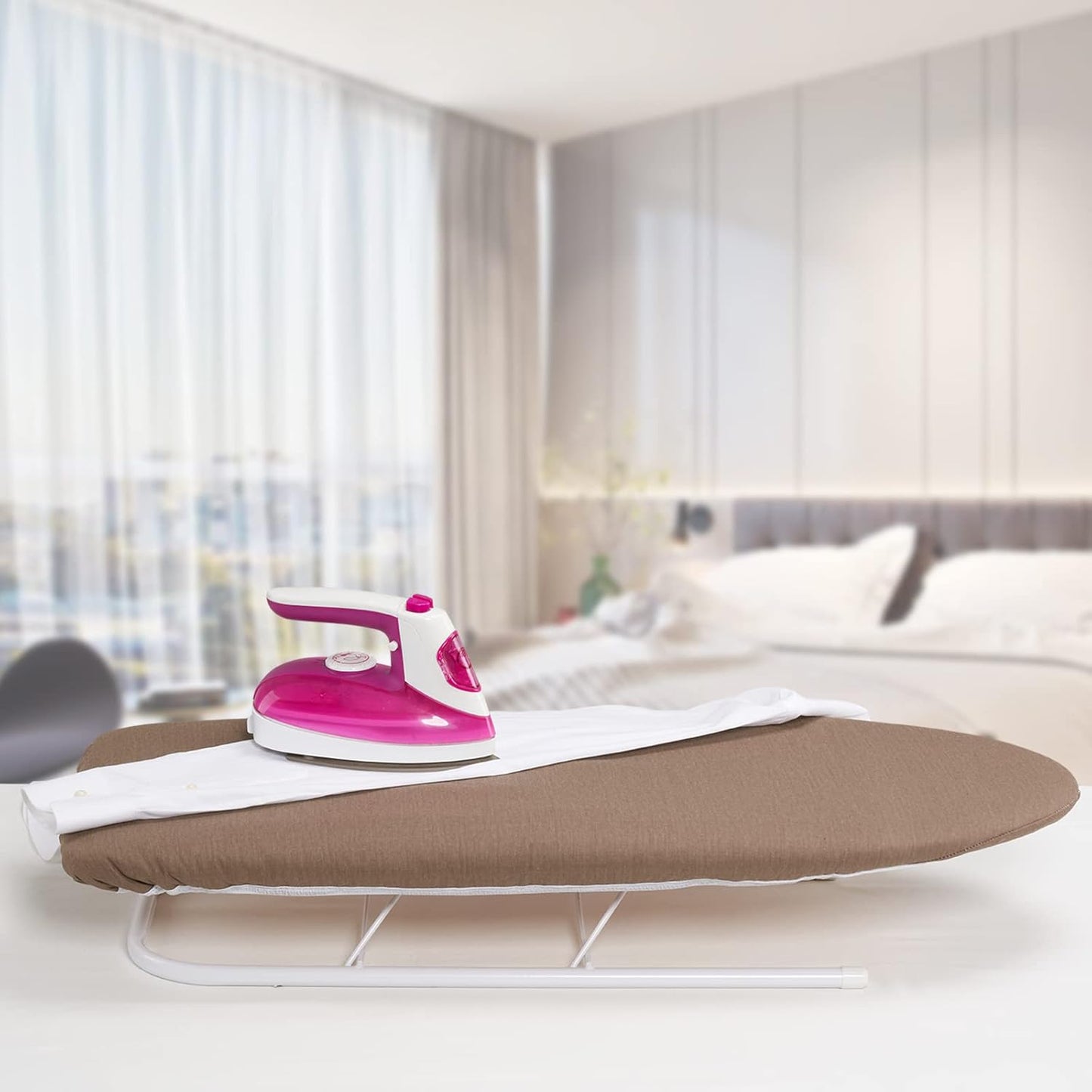 Ironing Board Cover 12 x 32 inch, Fits Table Top Ironing Board Heat Reflective, 3 Layers Thick Padding with Elasticized Edges, Small Iron Board Cover (Brown)