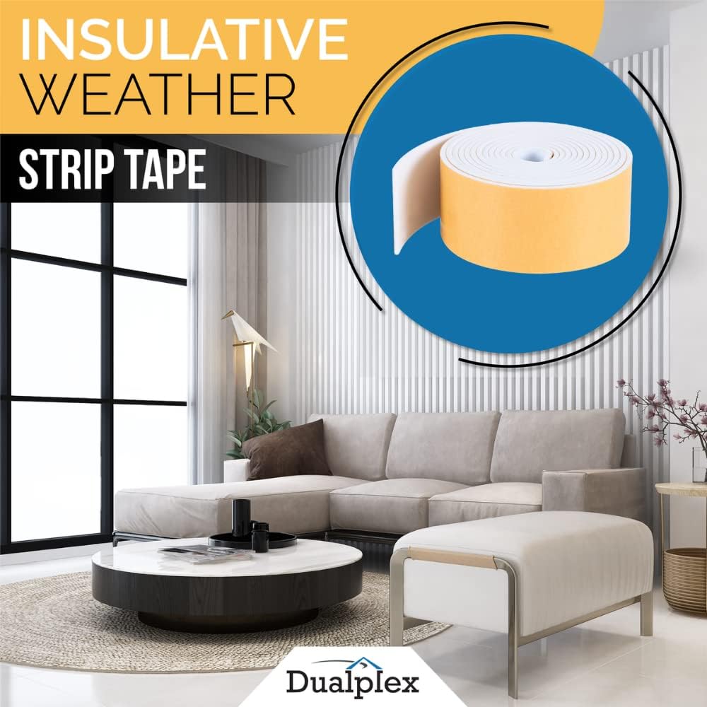 High Density Foam Weather Stripping Door Seal Strip Insulation Tape Roll for Insulating Door Frame, Window, Air Conditioner | Self Adhesive Sealing Weatherstrip (3 in x 1/8 in x 10 Ft, White)