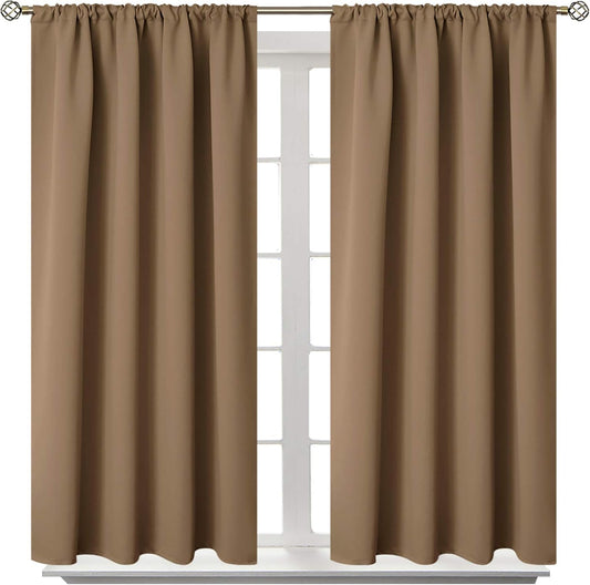 BGment Taupe Blackout Curtains 45 Inches Length for Bedroom - Rod Pocket Short Thermal Insulated Room Darkening Window Drapes for Bathroom Basement Cafe, 42 x 45 Inch, 2 Panels, Taupe
