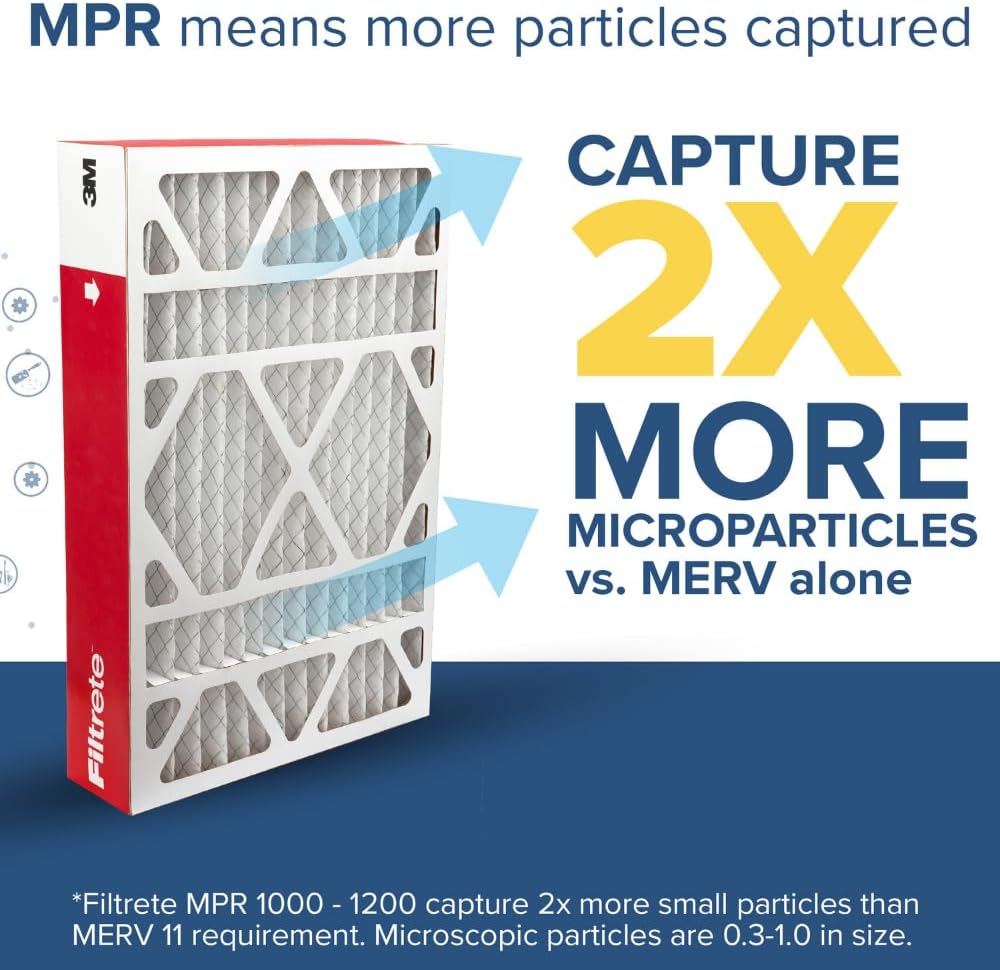 Filtrete 18x18x1 AC Furnace Air Filter, MERV 11, MPR 1000, Micro Allergen Defense, 3-Month Pleated 1-Inch Electrostatic Air Cleaning Filter, 4 Pack (Actual Size 17.81 x 17.81 x 0.81 in)