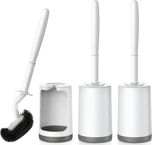 HAMITOR Toilet Bowl Brush Holder Set: Curved Design with Holder for Deep Cleaning Under Rim - Compact Hidden Scrubber for Small Space - Modern RV Bathroom Accessories - 3 Pack