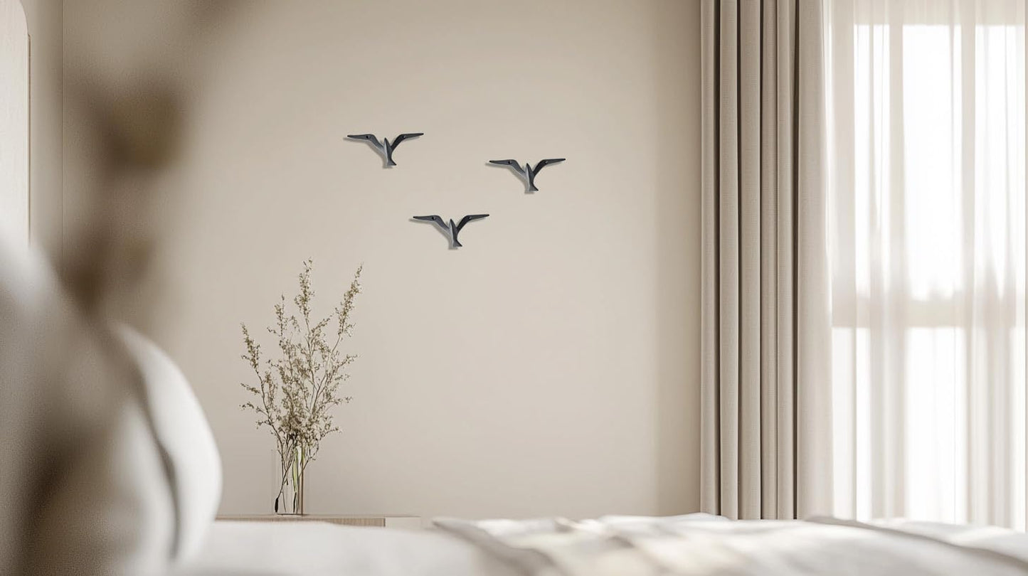 Ambipolar Iron Cast Decorative Gull Bird Wall Mounted Coat Hooks, Black, Set of 3