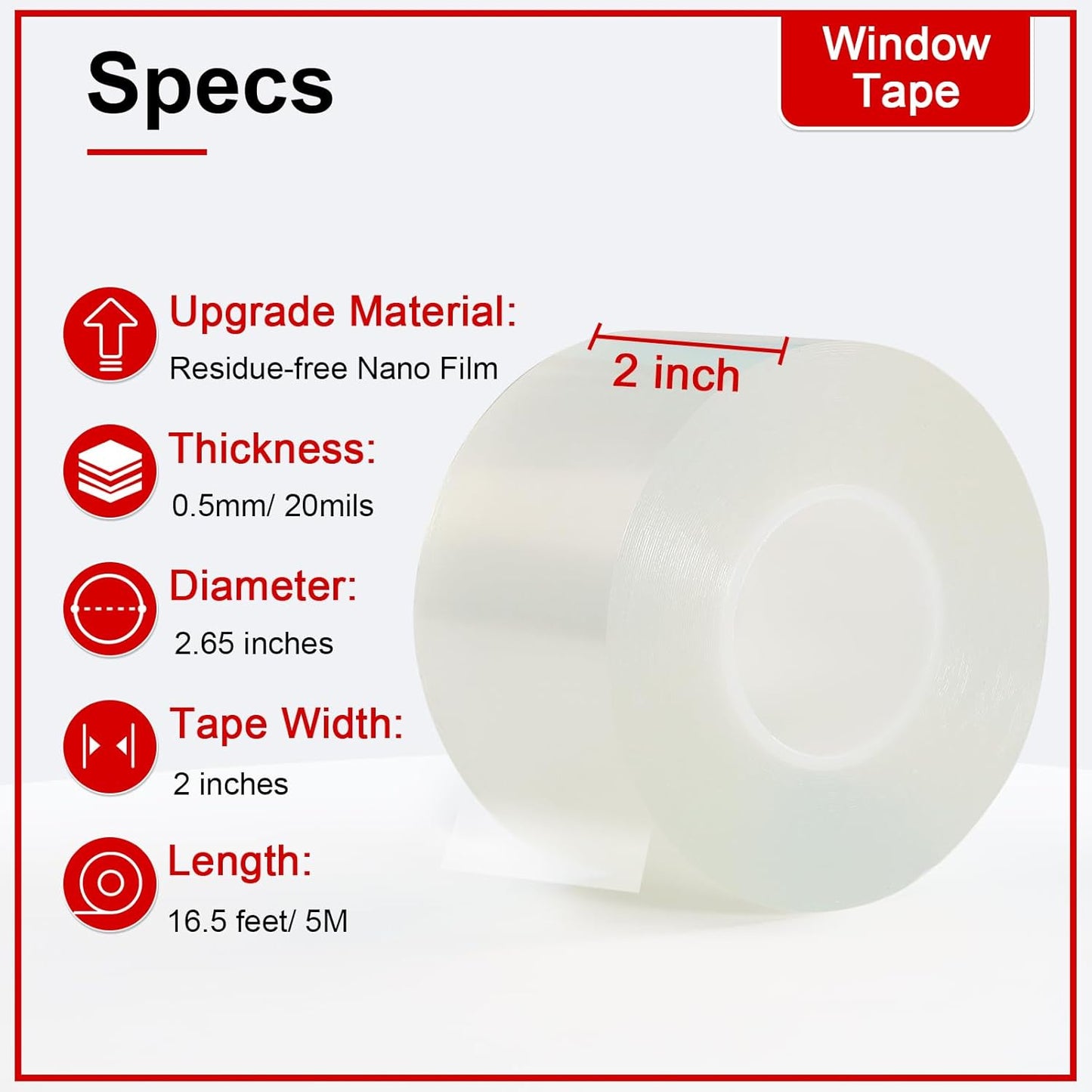 Transparent Window Weather Sealing Tape 2 Inch x 16.5 FT Weather Stripping Residue-Free Clear Window Insulation Caulk for Shower Glass Gaps and Clear Tape Doors Windows Windproof
