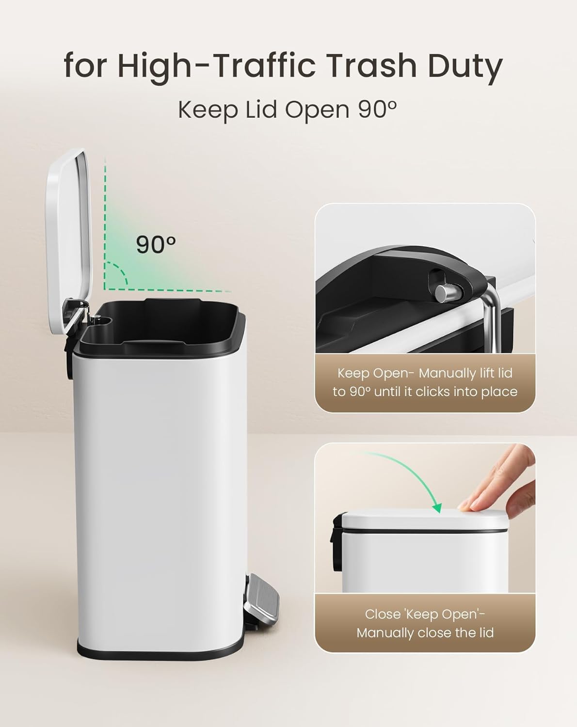 Cesun Small Bathroom Trash Can with Lid-1.3 Gal, Outdoor Stainless Steel Garbage Can for Dog Poop with Anti-Slip Base, for Bathroom, Bedroom, Office, RV, Living Room, White