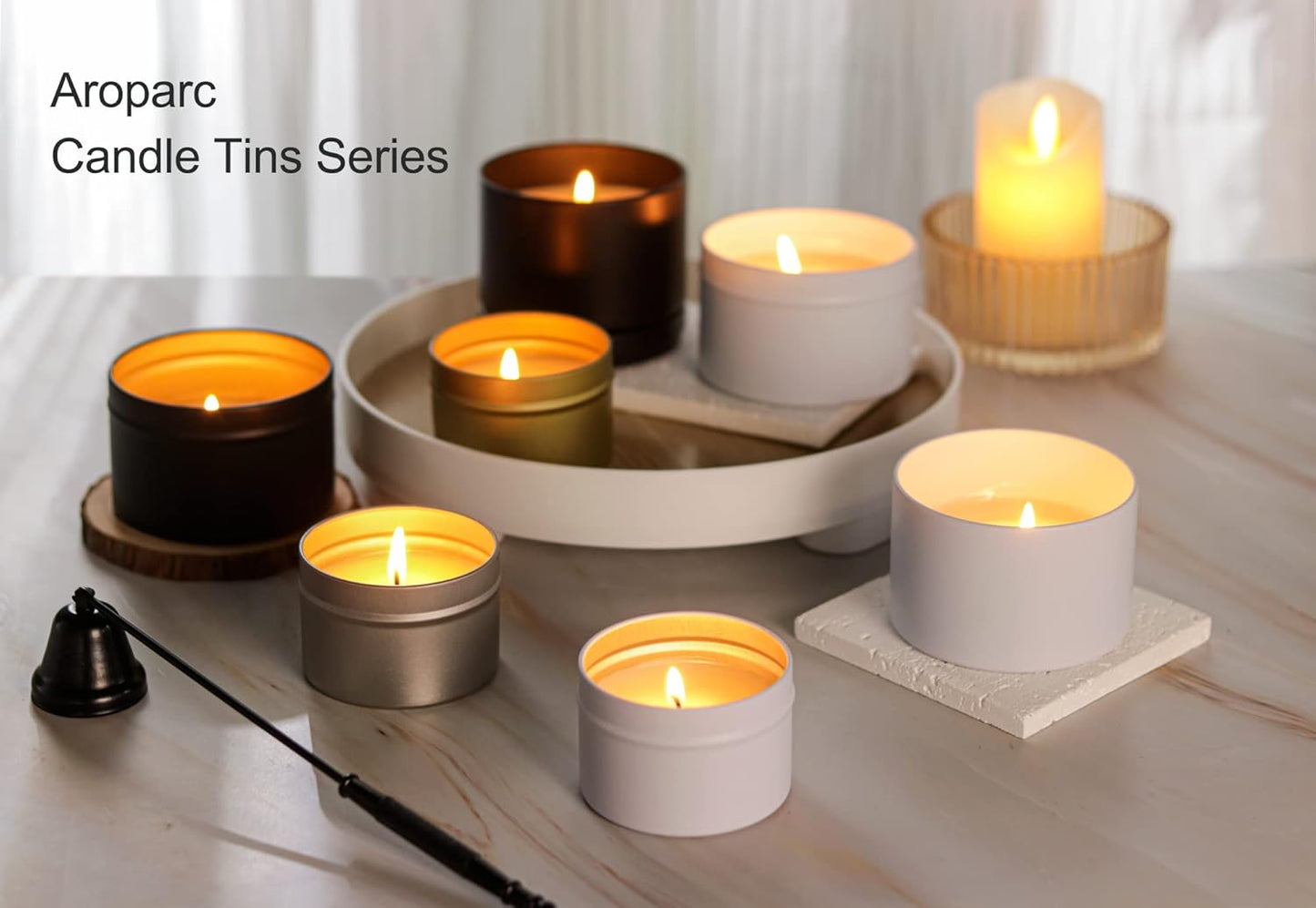 Aroparc White Candle Tins - 8oz, 24 Piece, Straight Sided Bulk Candle Containers for Candle Making Supplies