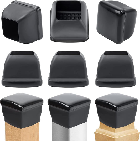 Ezprotekt 8 Pcs Large Chair Leg Sliders for Carpet, Square Black Teflon Furniture Glides Pads Caps for Rug, Bar Stool Leg Protectors Covers for Table, Chair, Sofa Legs (XL Fit: 1.5" - 2")
