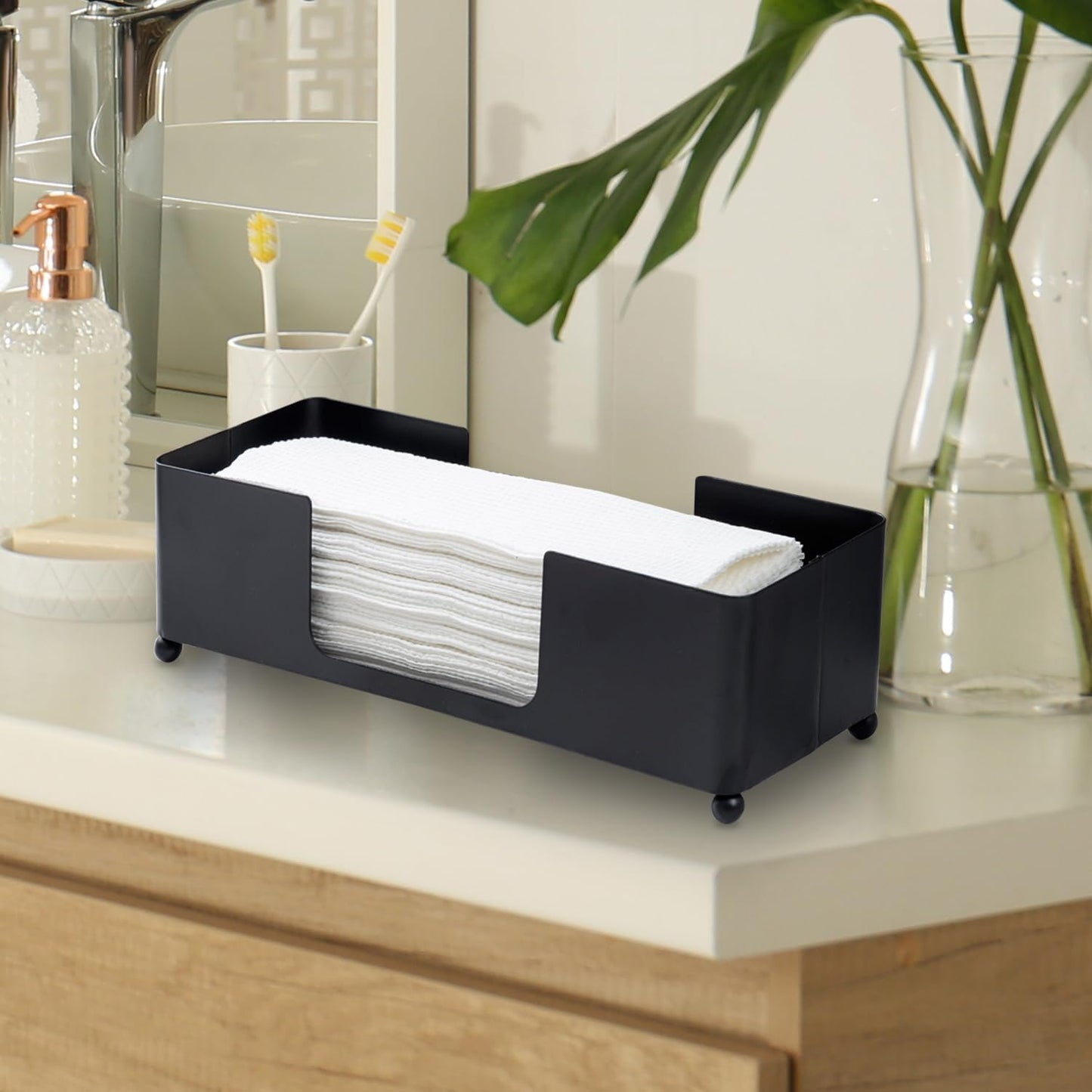 MyGift Modern Matte Black Metal Tabletop Commercial Folded Paper Towel Holder, Countertop Disposable Napkin Dispenser Tray for Guest Bathroom