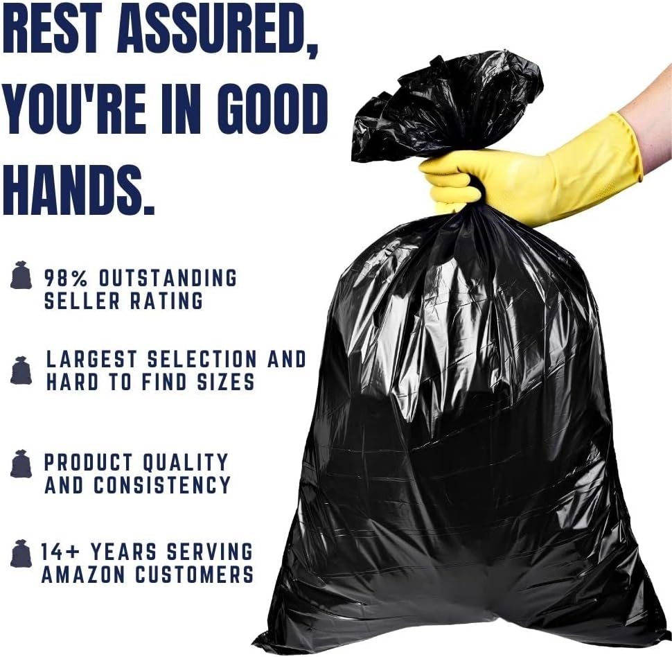 Plasticplace - W14LDB 12-16 Gallon Trash Bags │ 1.2 Mil │ Black Garbage Can Liners │ 24" x 31" (250 Count)