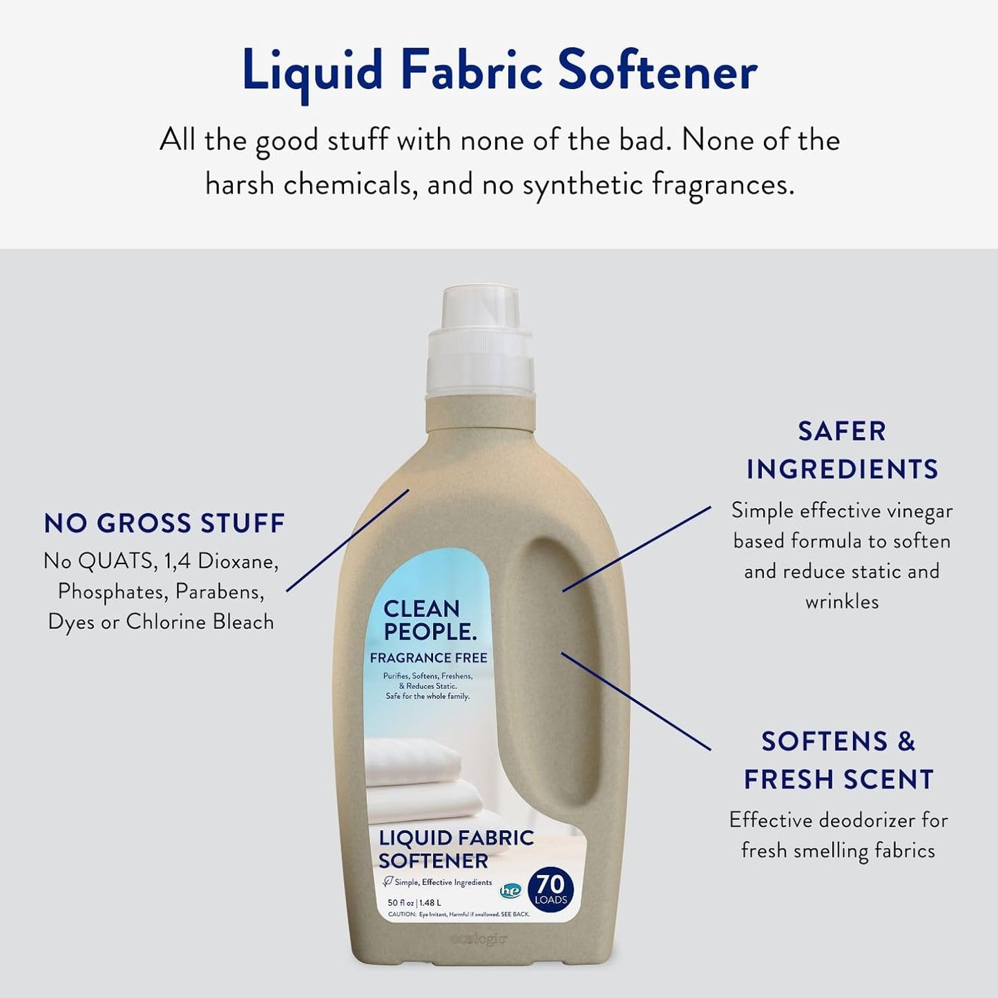The Clean People Liquid Fabric Softener - Softens & Removes Static Cling - Vegan (100 Fl Oz, Fragrance Free)