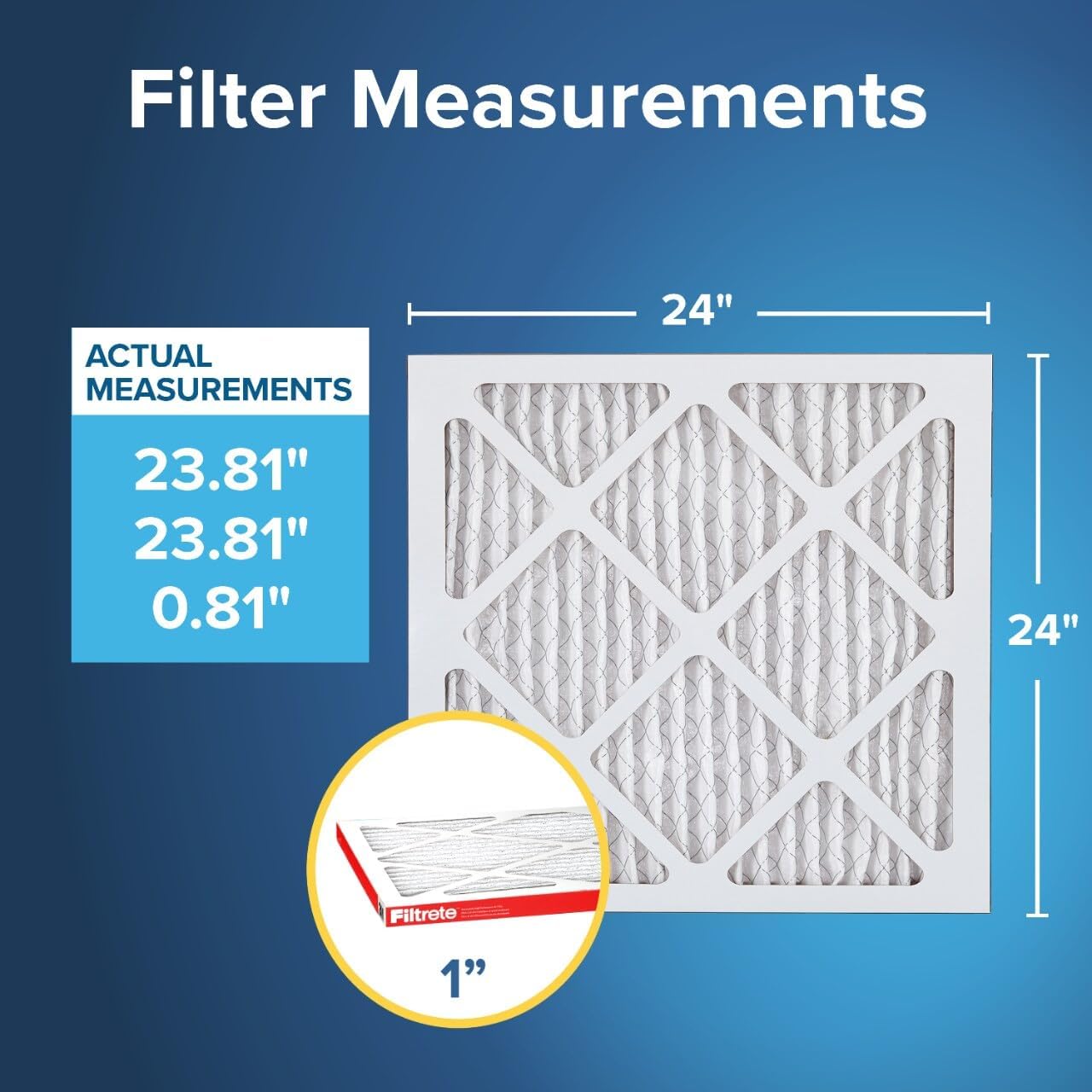 Filtrete 24x24x1 AC Furnace Air Filter, MERV 11, MPR 1000, Micro Allergen Defense, 3-Month Pleated 1-Inch Electrostatic Air Cleaning Filter, 6 Pack (Actual Size 23.81x23.81x0.81 in)