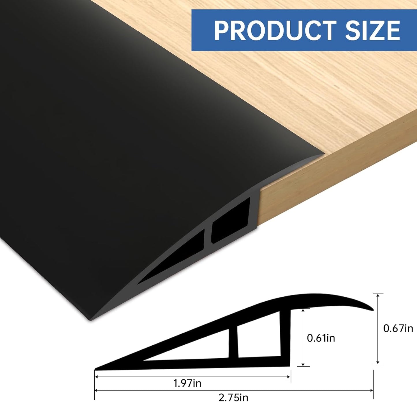 Vinyl Door Threshold Flooring Transition Strip Self Adhesive Carpet Edging Strip for Laminate Doorway Edge Threshold from 2/5" to 3/5" (Black, 10 Ft)
