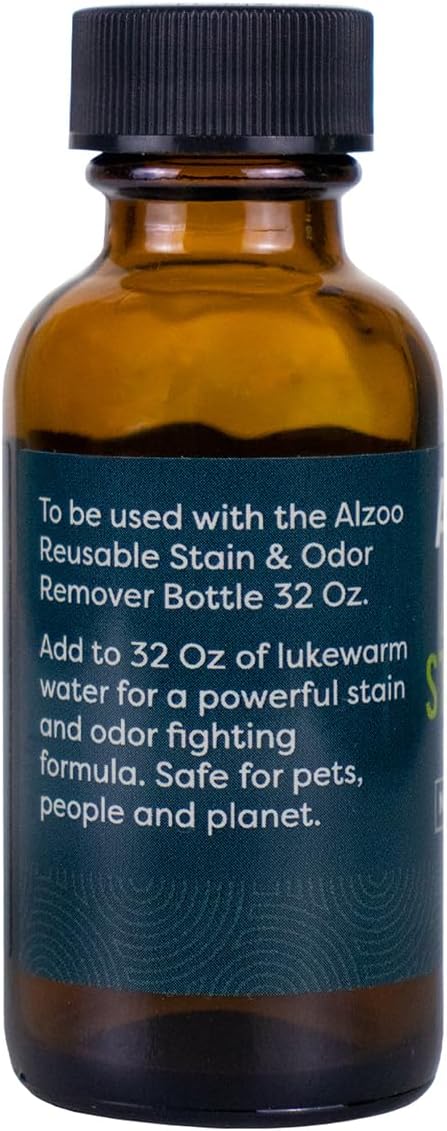 ALZOO Concentrated Stain & Odor Remover Refill Bottle, 100% Plant-Based Active Ingredients, 1.1 Fl. Oz