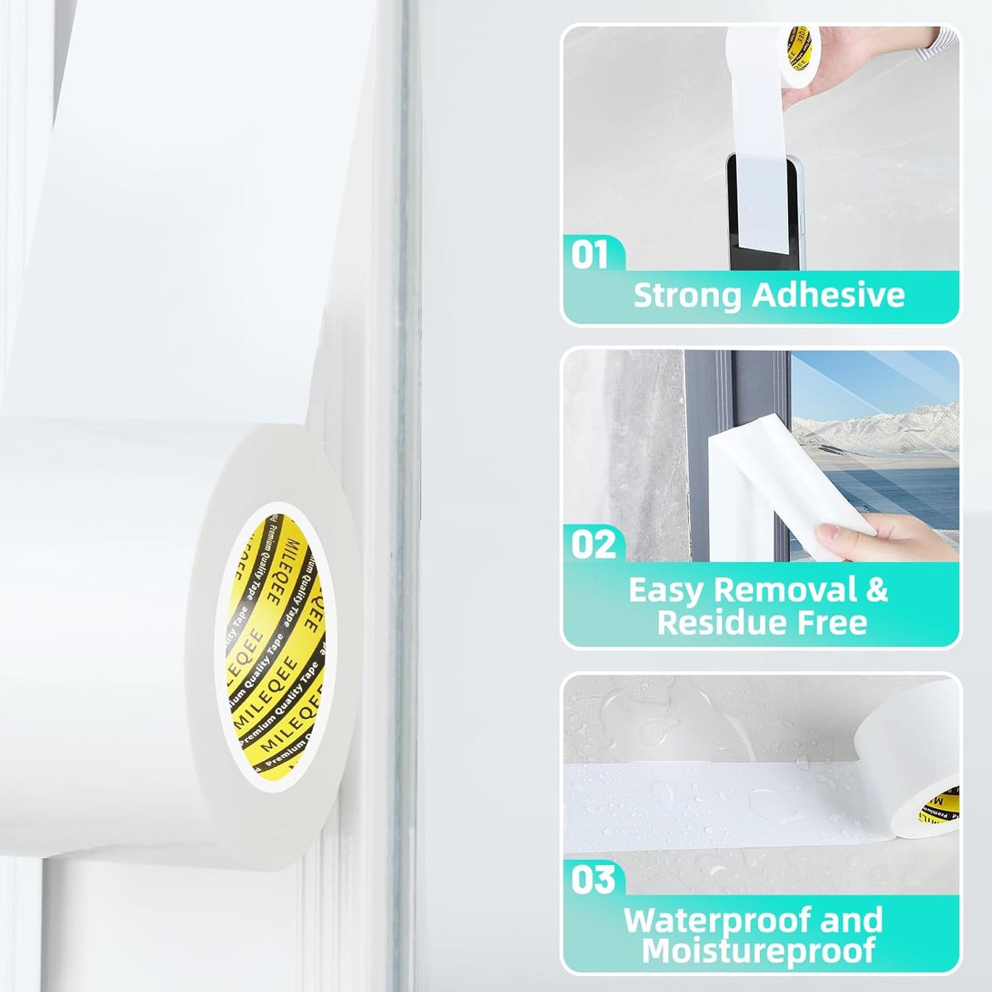 Window Weather Stripping Door Seal Tape White, 2.76in x 164FT, Automotive Weatherstrip Adhesive Seal Strip for Car Auto Trunk, Weatherproof Gap Sealing Sealer Draft Blocker, for Winter Summer