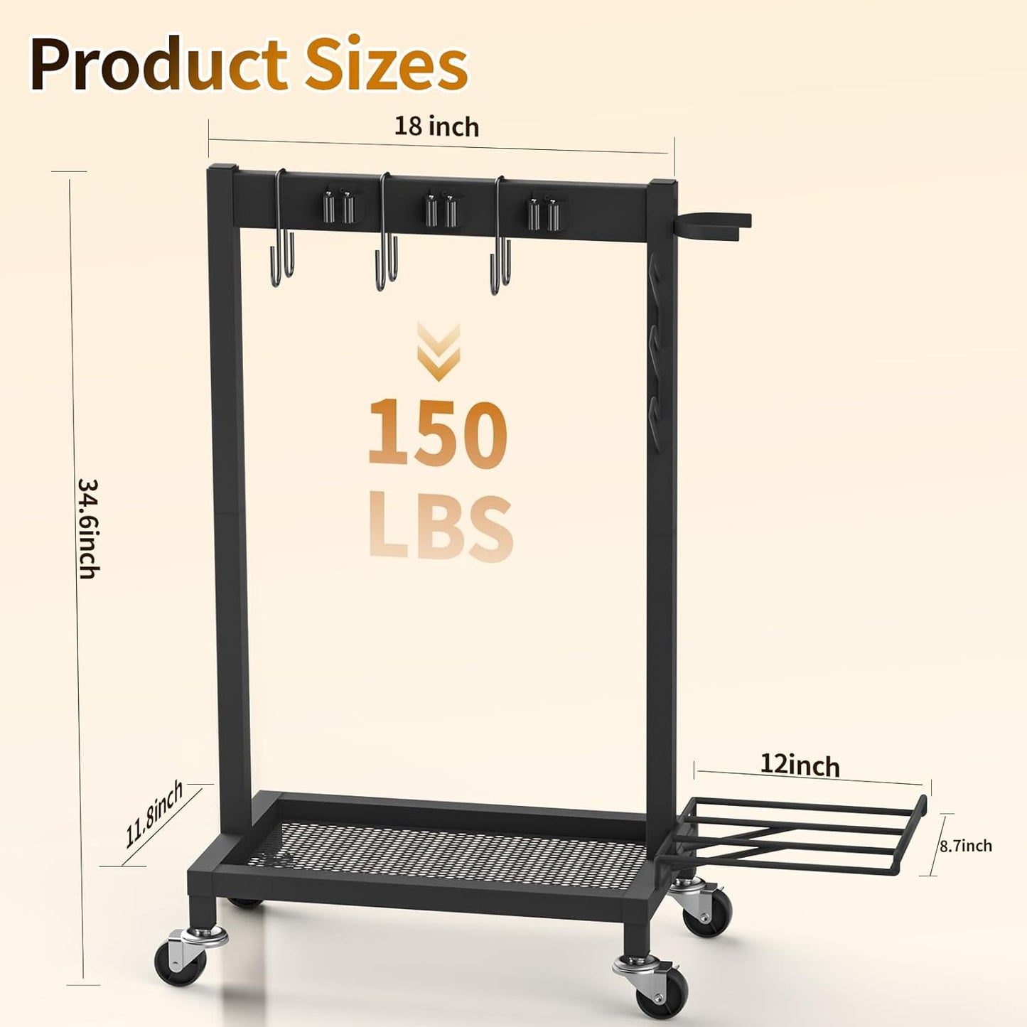 Cleaning Supplies Organizer with Broom Holder Load 160 LBS Cleaning Cart with Wheels Broom Closet Storage with 6 Mop Hanger Grippers, 3 Double-Hooks, Vacuum Stand for Laundry Garage Organization