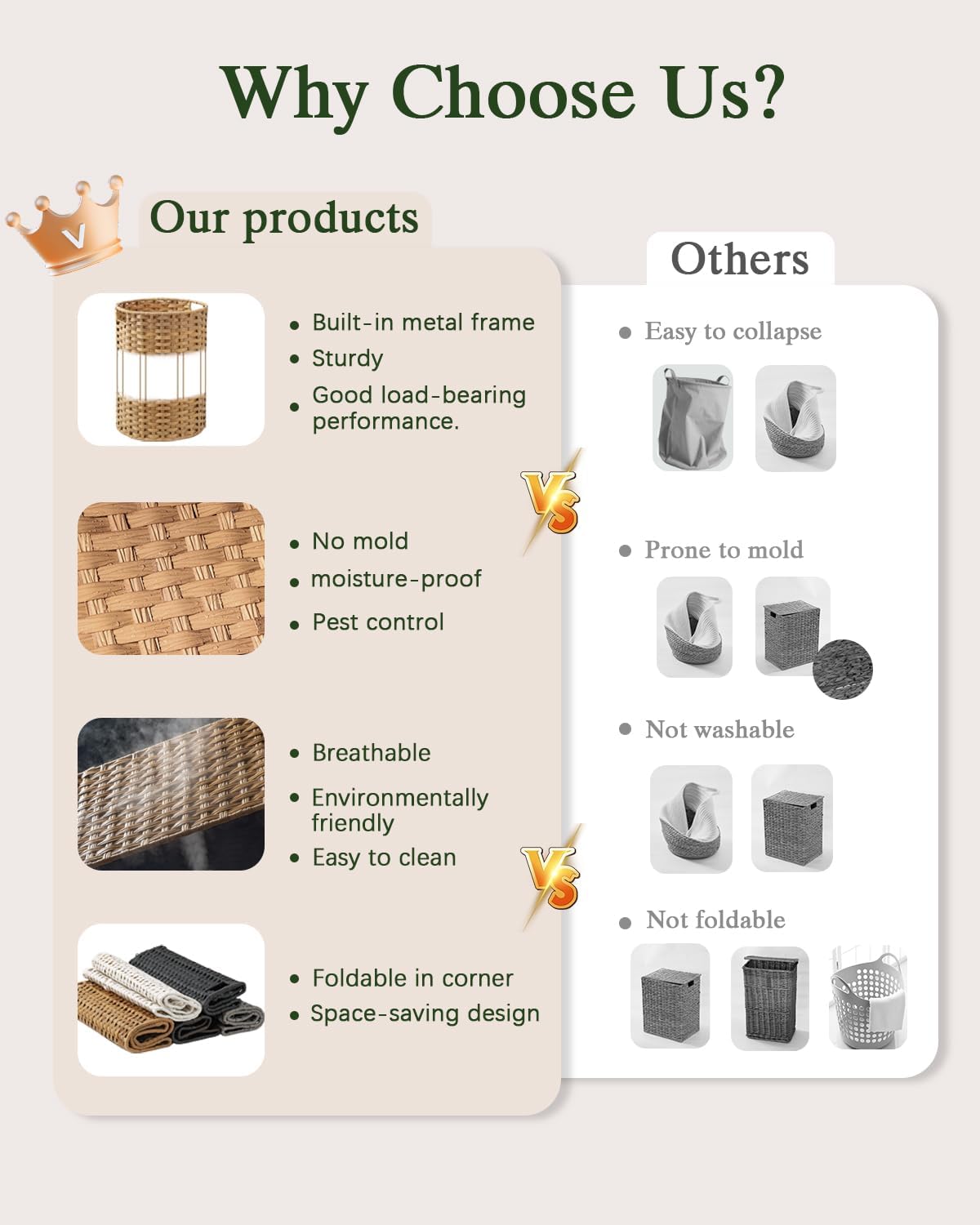 Laundry Hamper Laundry Basket Round 19.0 Gal (72 L) Handwoven Rattan Laundry Basket, Large Wicker Laundry Hamper with Removable Laundry Bag Handles 2 Mesh Bags for Bathroom Living Room Brown